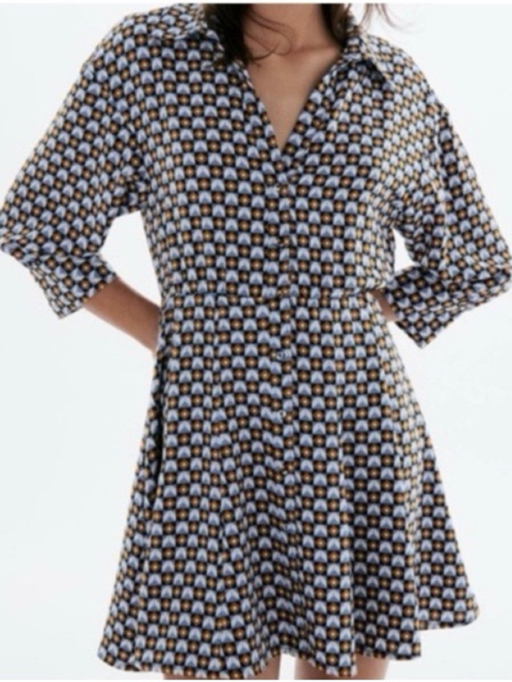 Zara Printed Button Down Mini‎ Shirt Dress